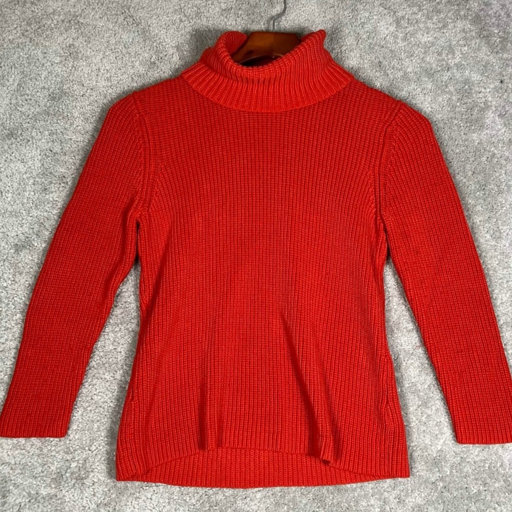 Vintage Ralph Lauren Sweater Women XL Red 100% Silk Turtleneck Ribbed Knit
